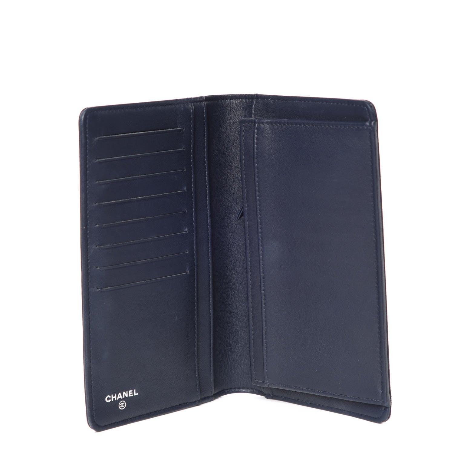 Chanel Lambskin Quilted Diamond CC Yen Wallet Blue 5 of 12