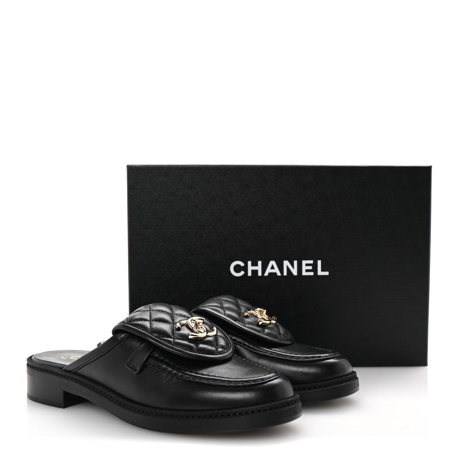 Chanel Lambskin Quilted CC Turnlock Mules 38.5 Black 10 of 10