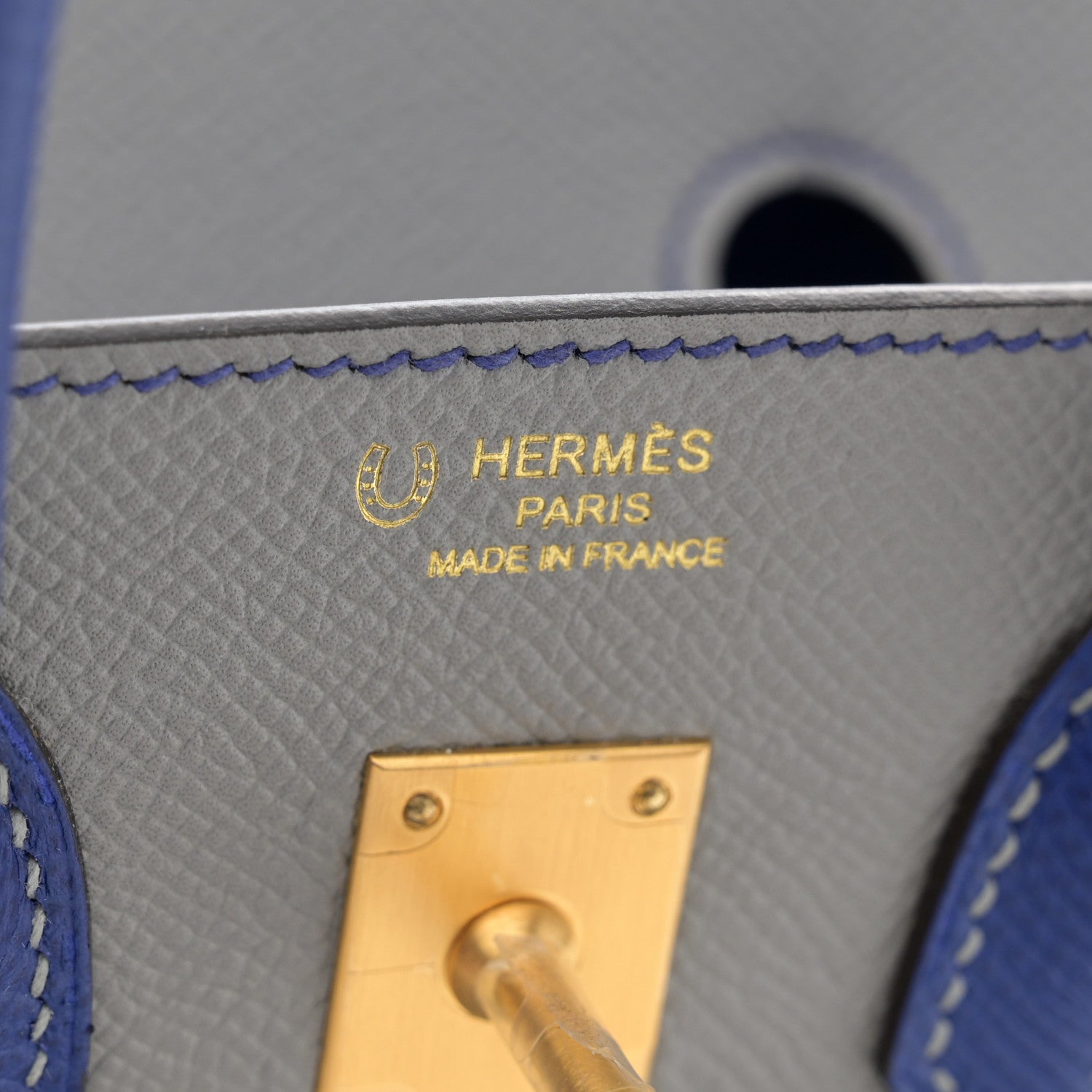 Hermes Epsom Horseshoe Birkin 25 Gris Mouette Bleu Electrique 6 of 10