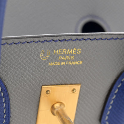 Hermes Epsom Horseshoe Birkin 25 Gris Mouette Bleu Electrique 6 of 10