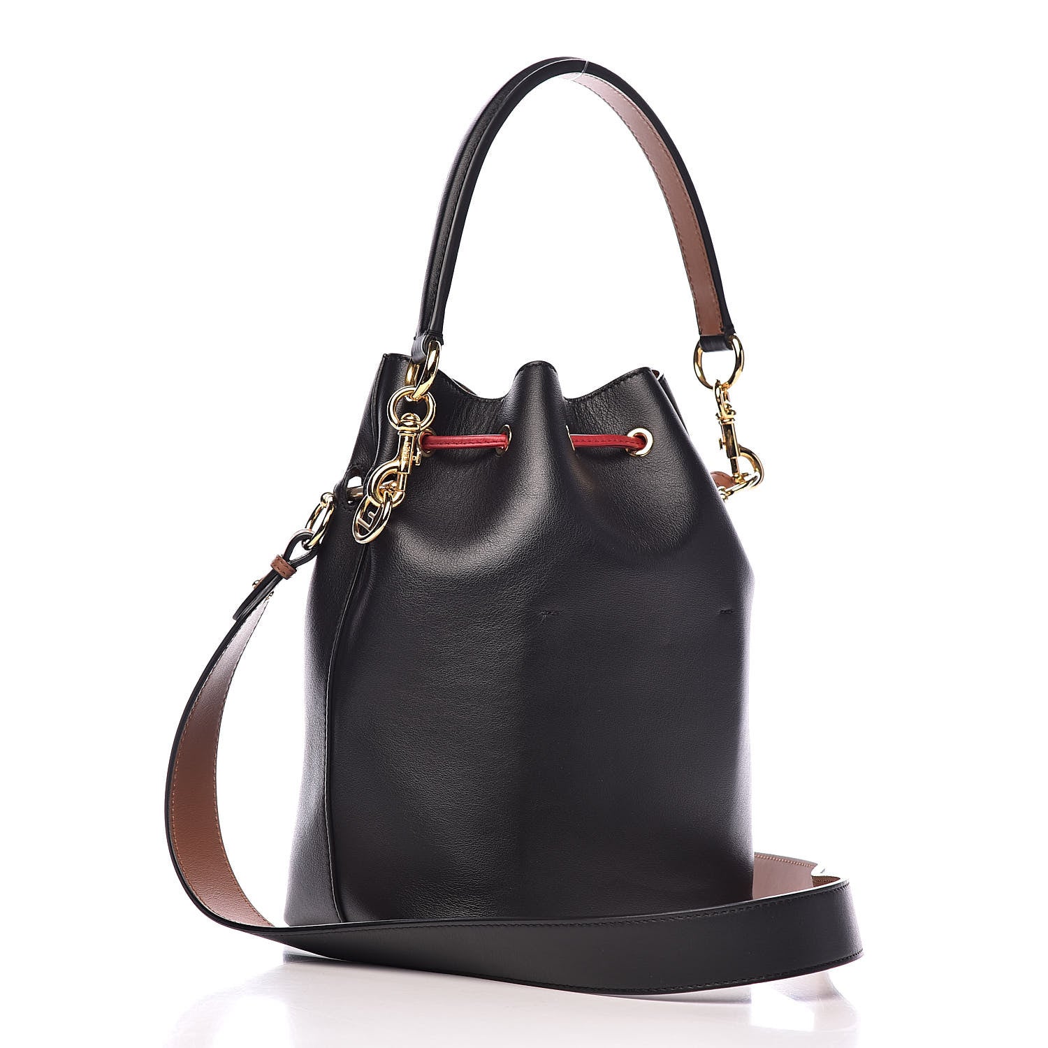 Fendi Vitello Grace F is Fendi Stamp Patch Perforated Small Mon Tresor Bucket Bag Black 4 of 11