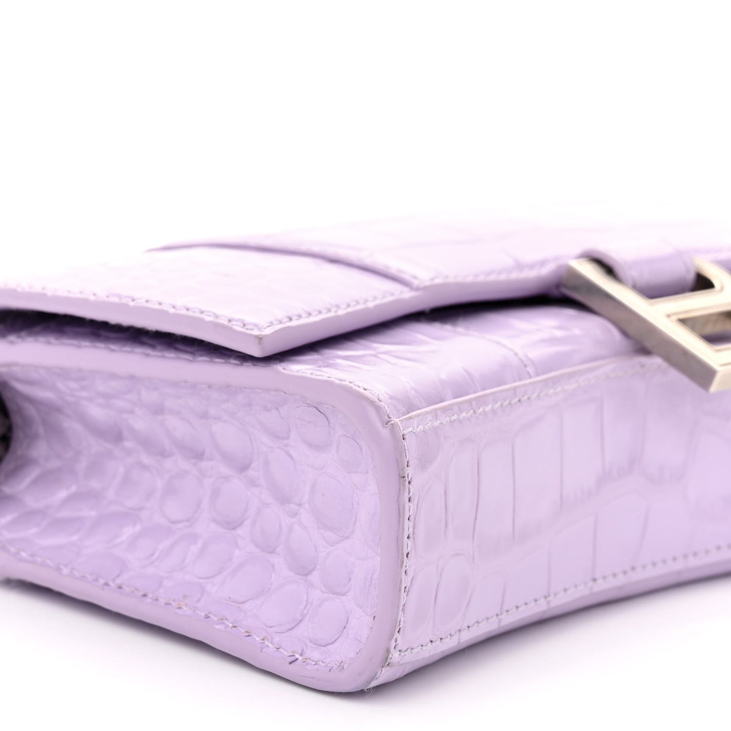 Shiny Calfskin Crocodile Embossed Hourglass Chain Bag Lilac