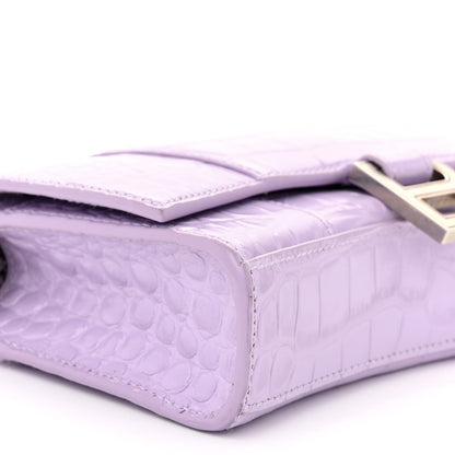 Balenciaga Shiny Calfskin Crocodile Embossed Hourglass Chain Bag Lilac 8 of 10