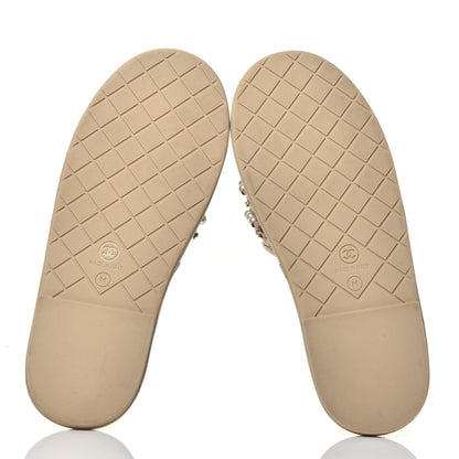 Chanel Lambskin Pearl Chain Flat Slipper Sandals M Beige 6 of 9