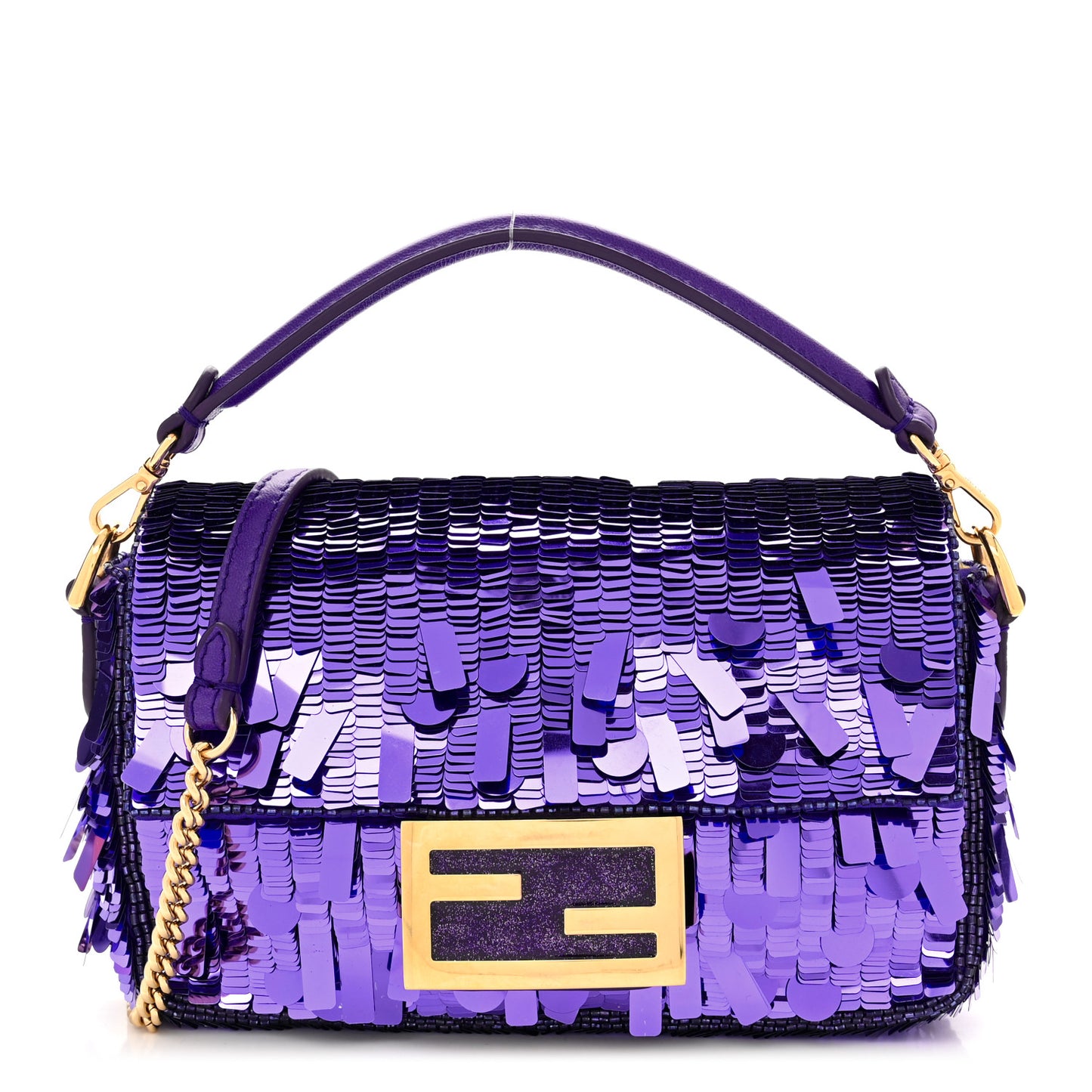Sequin Paillettes Shiny Nappa Sex and the City Mini Baguette Viola Purple Rain