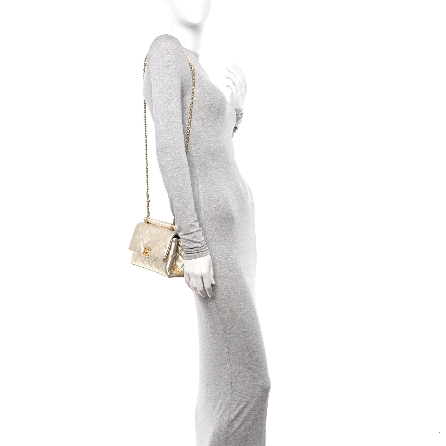 Chanel Metallic Goatskin Quilted Chic Pearls Mini Flap Gold 2 of 10