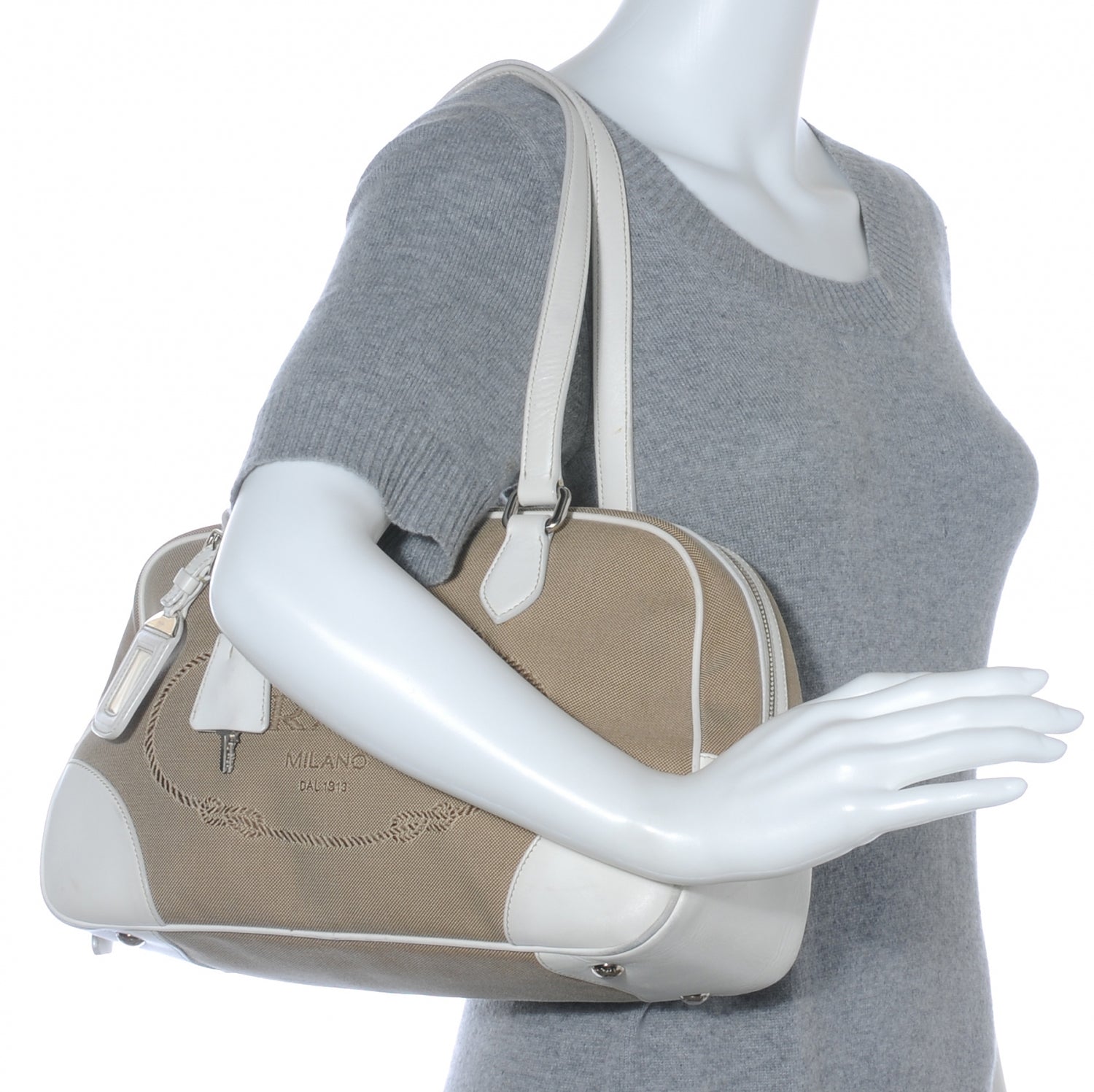 Prada Jacquard Logo Handbag Corda White 2 of 7