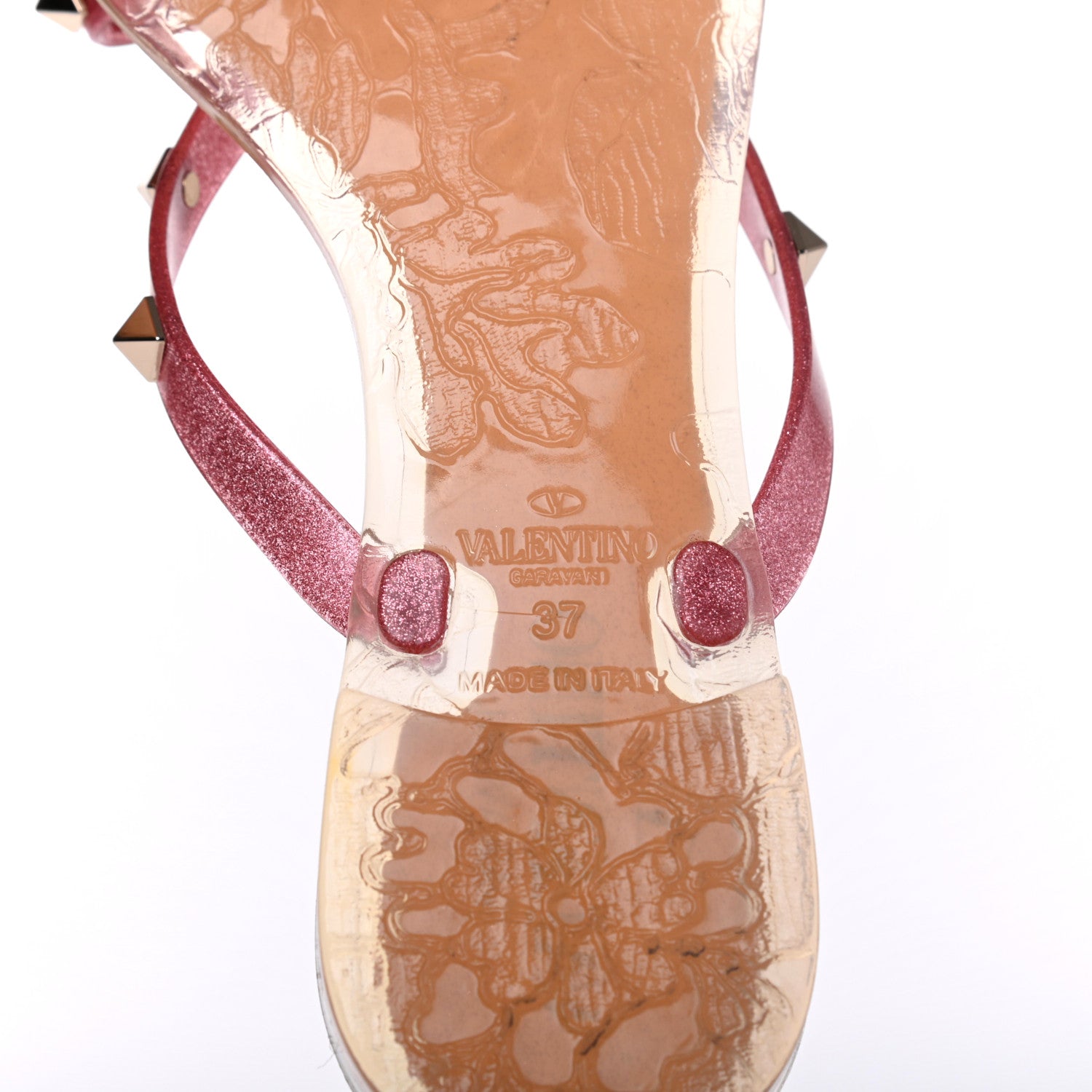 Valentino Garavani PVC Jelly Glitter Rockstud Bow Thong Sandals 37 Pink 6 of 7