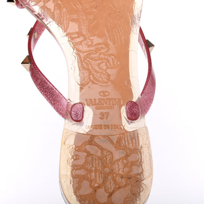 Valentino Garavani PVC Jelly Glitter Rockstud Bow Thong Sandals 37 Pink 6 of 7