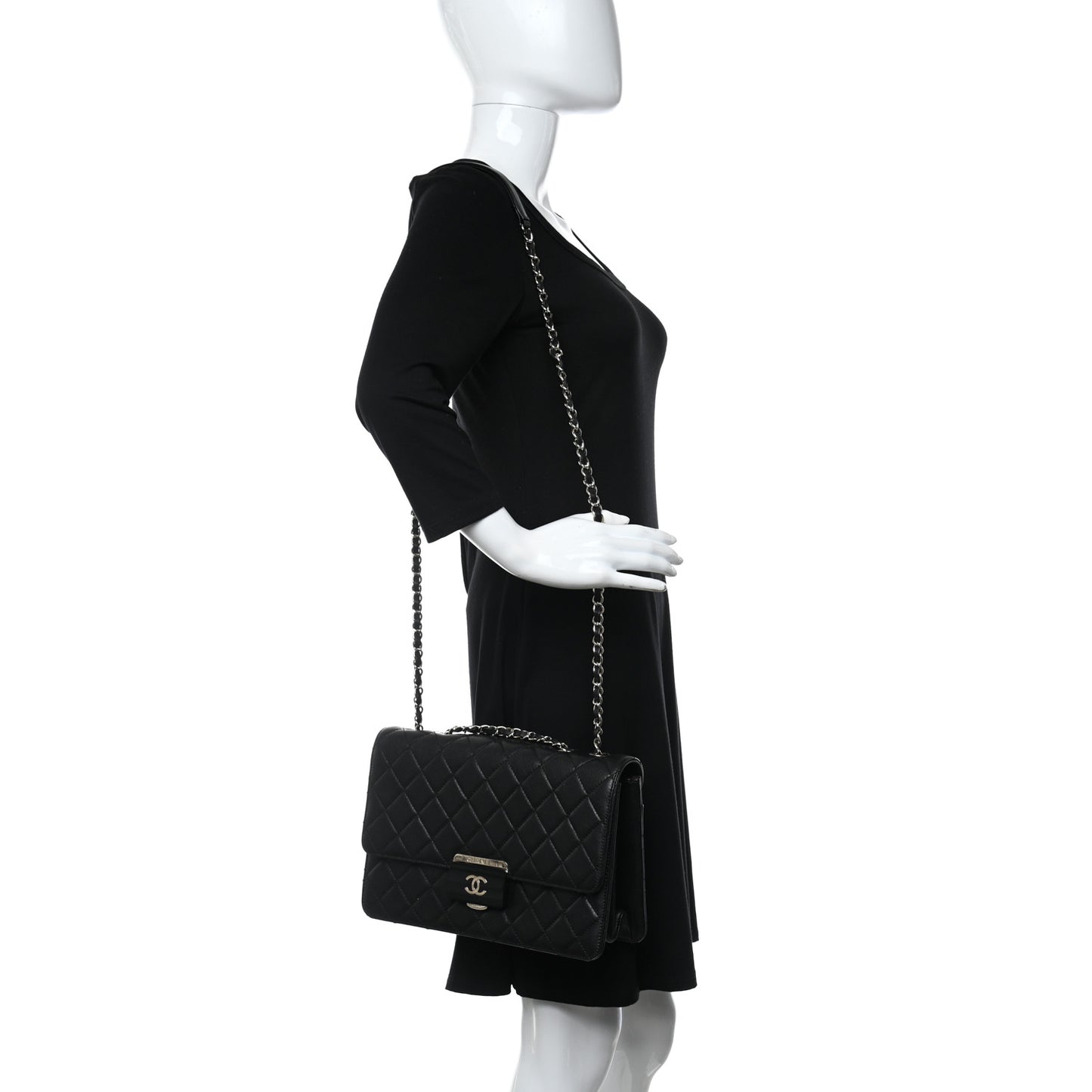 Sheepskin Quilted Large Beauty Lock Flap Black