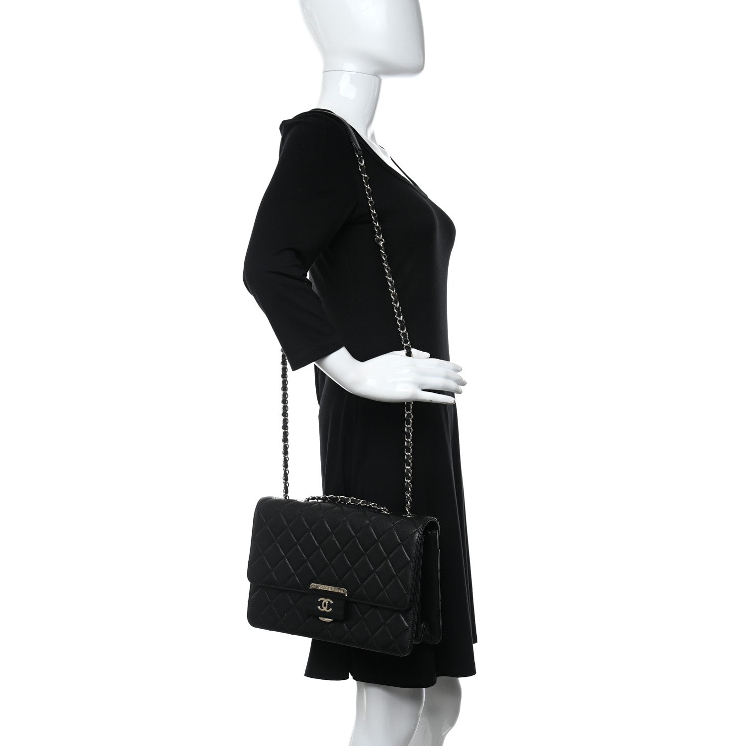 Chanel Sheepskin Quilted Large Beauty Lock Flap Black 3 of 9