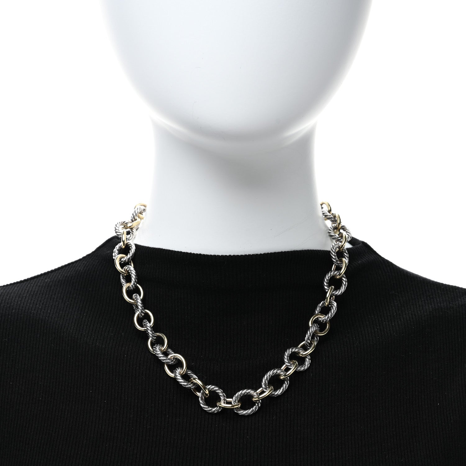 David Yurman Sterling Silver 18K Yellow Gold 12mm Large Oval Link Necklace 3 of 4