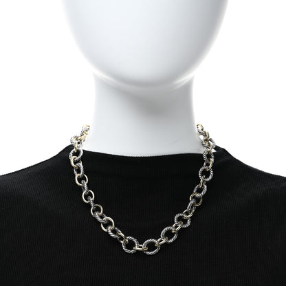 David Yurman Sterling Silver 18K Yellow Gold 12mm Large Oval Link Necklace 3 of 4