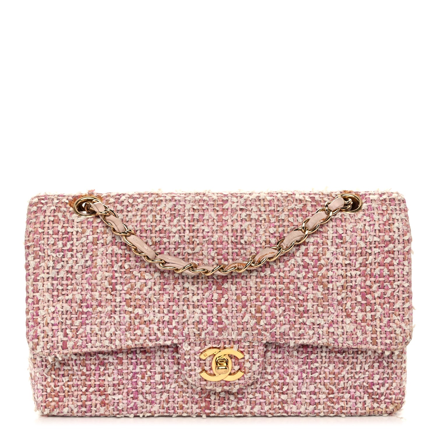 Chanel Tweed Quilted Medium Double Flap Light Pink 1 of 17