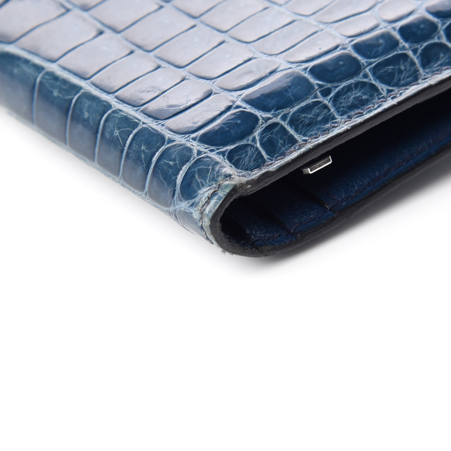 Hermes Shiny Porosus Crocodile Bearn Wallet Blue Jean 8 of 9