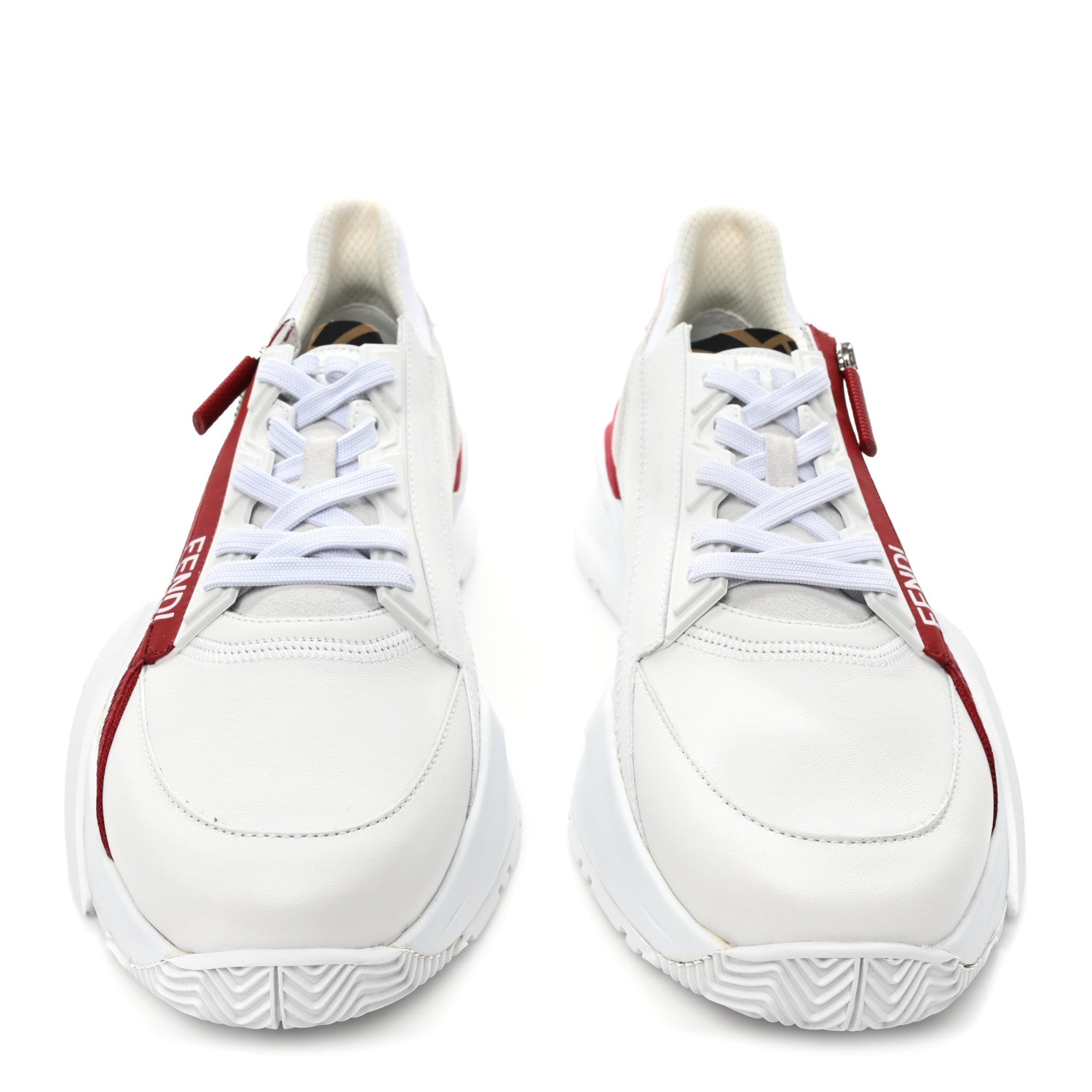 Fendi Vitello Fabric Jacquard Sued FF Mens Fendi Flow Low Top Sneakers 9.5 Ultra White Tabacco Black White 2 of 10