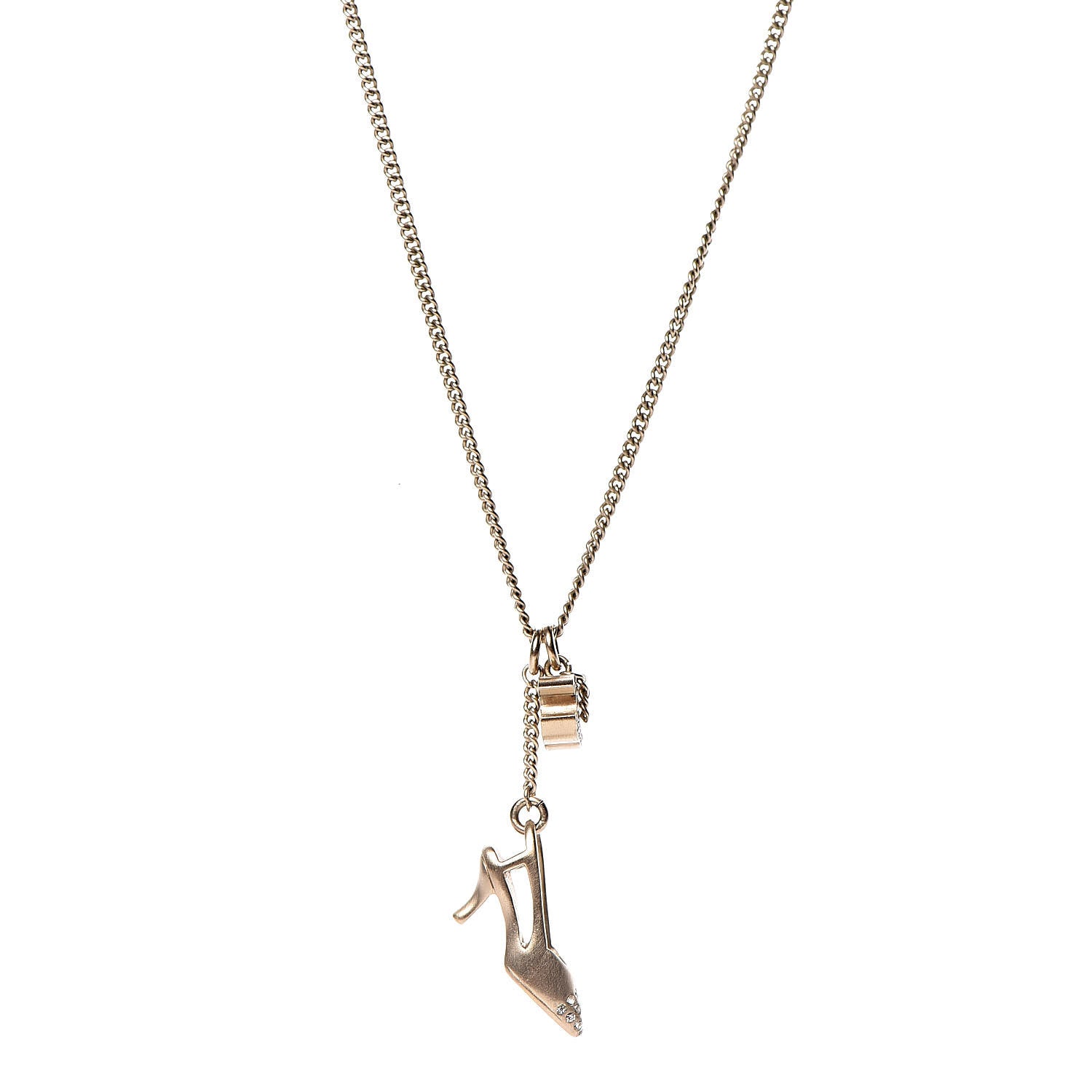 Chanel Crystal CC Heel Motif Necklace Gold 1 of 4