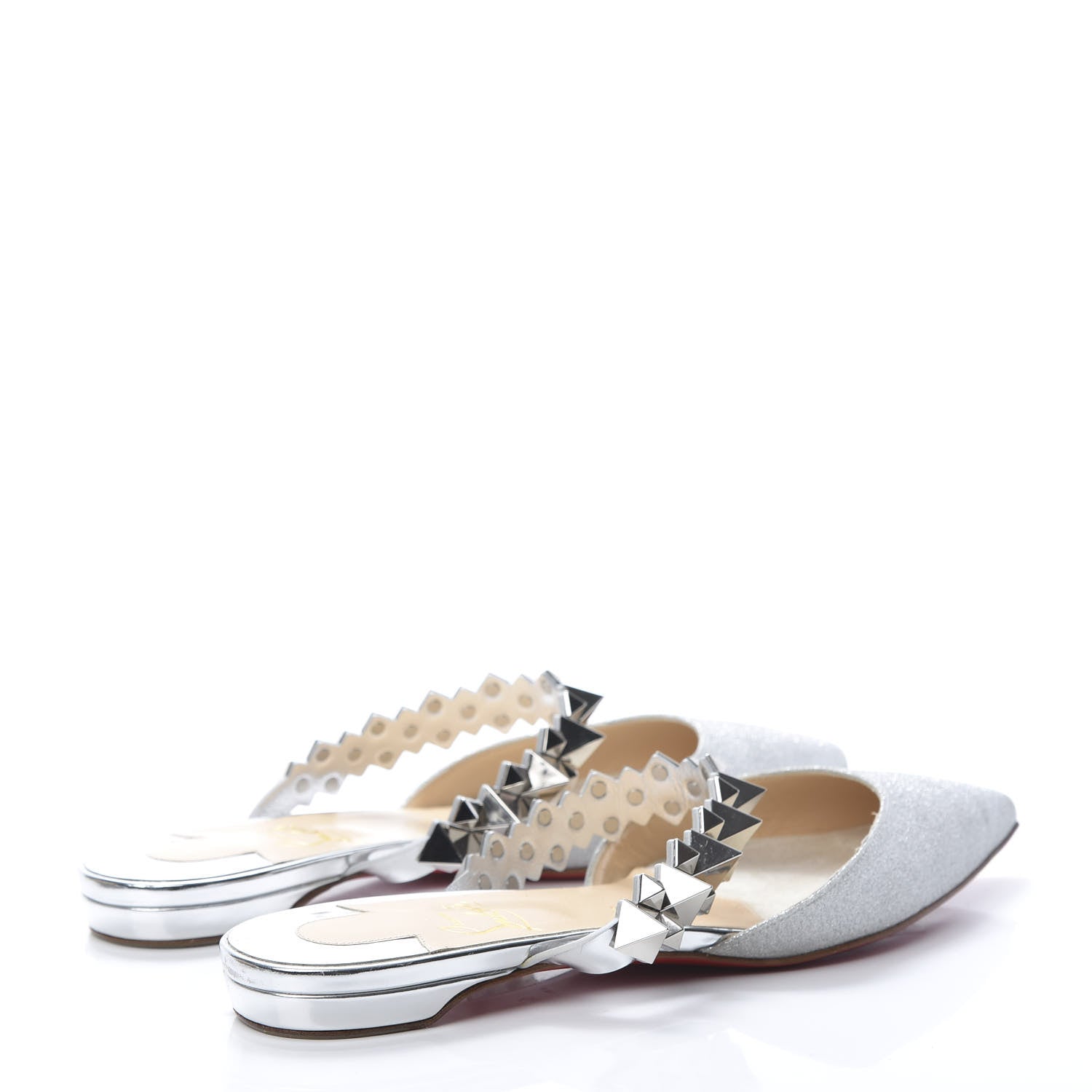 Christian Louboutin Mini Glitter Planet Choc Flat Mules 37.5 Silver 4 of 8