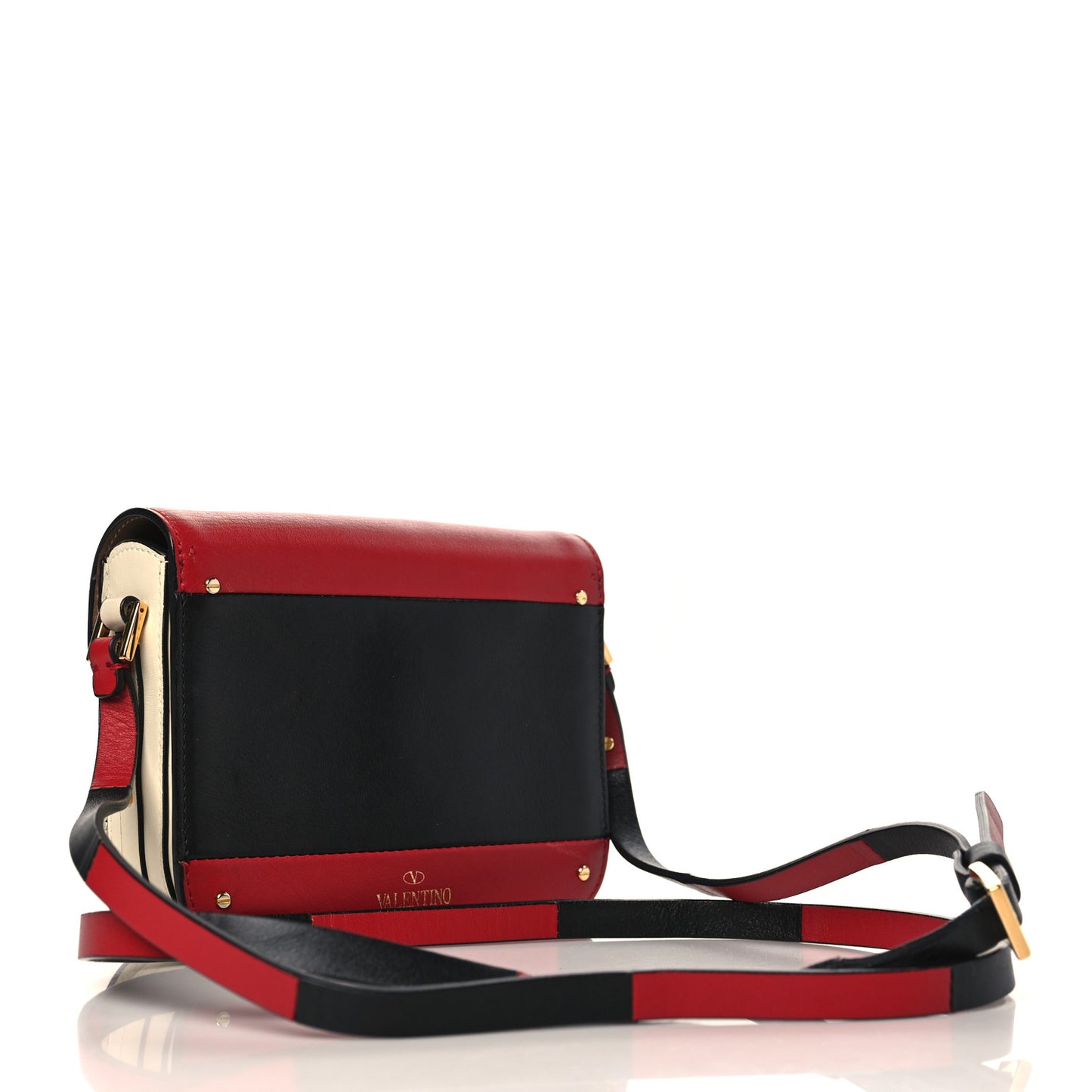 Calfskin Mini Rivet Colorblock Shoulder Bag Black Red