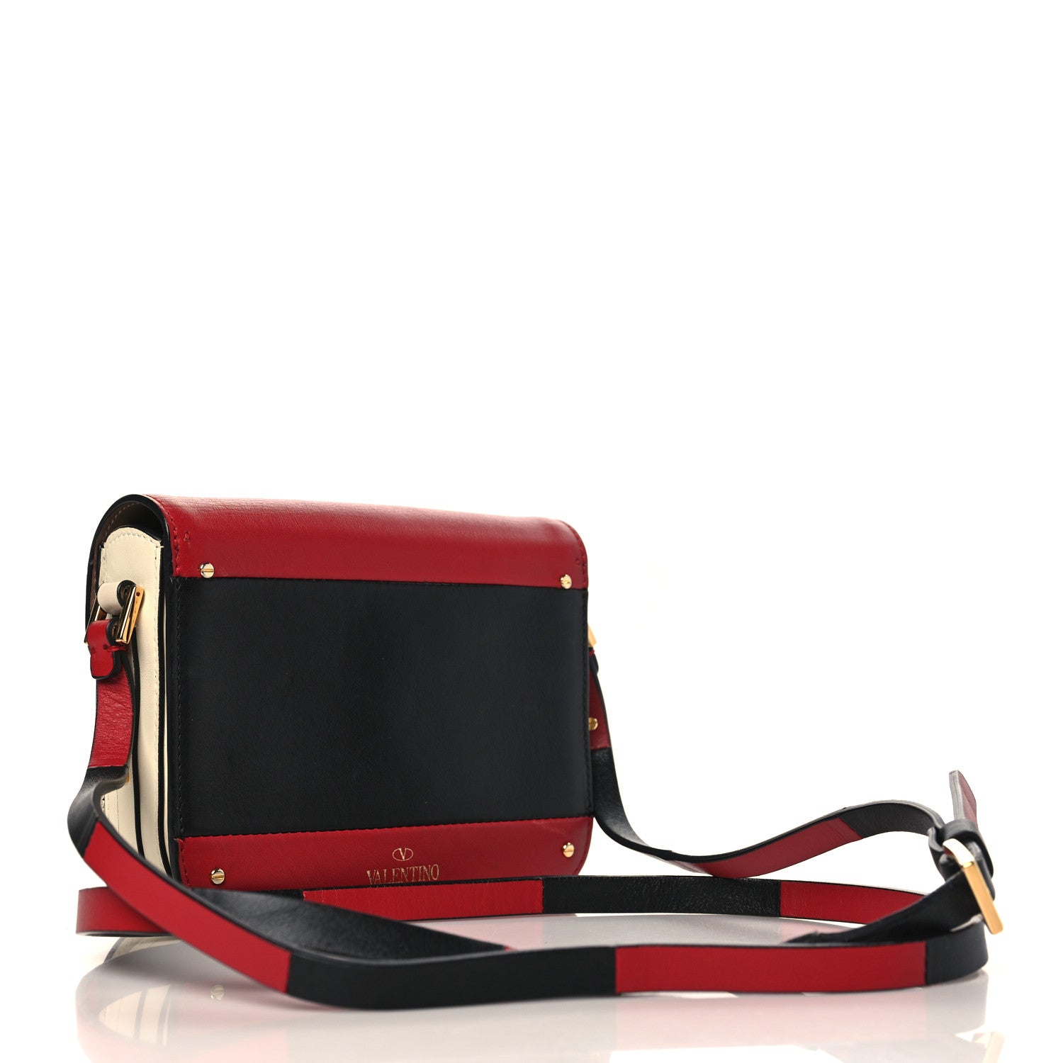 Valentino Garavani Calfskin Mini Rivet Colorblock Shoulder Bag Black Red 3 of 11