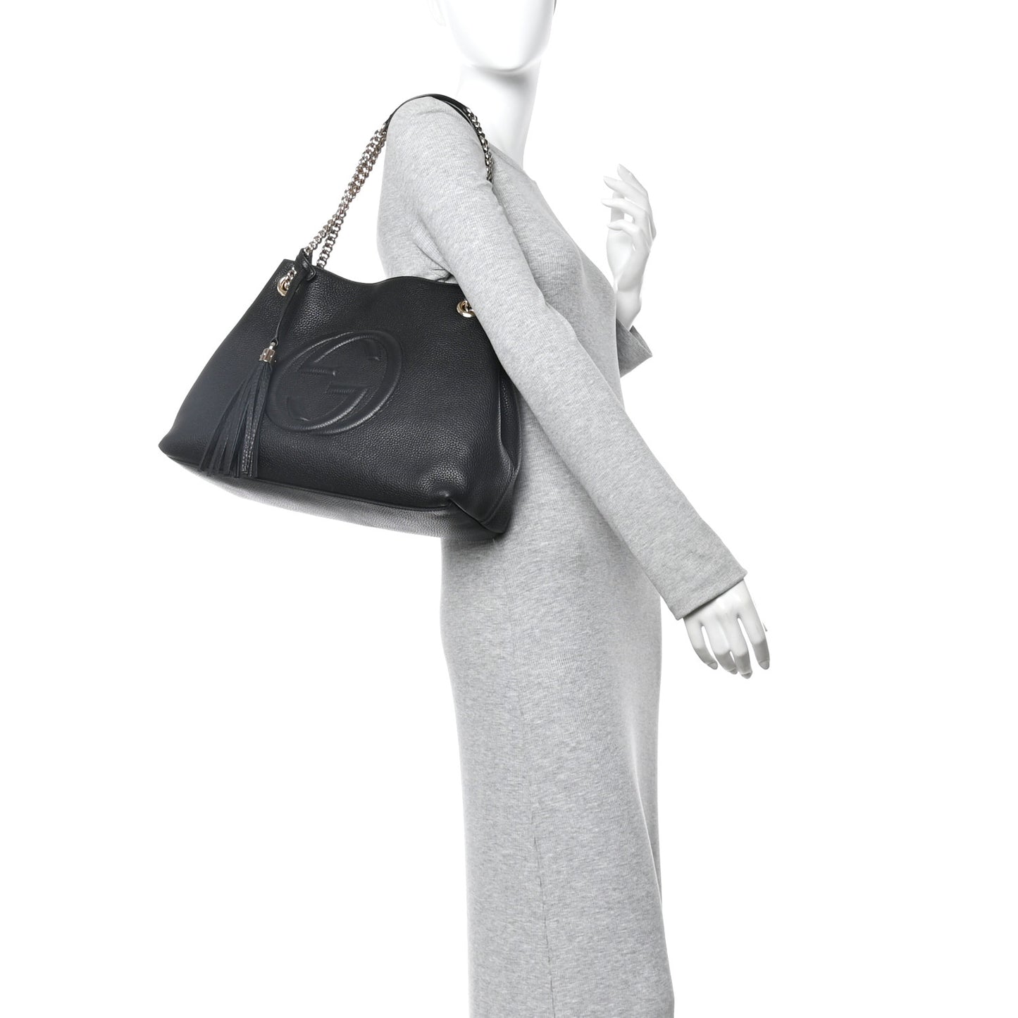 Pebbled Calfskin Medium Soho Chain Shoulder Bag Black