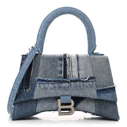 Balenciaga Denim Patchwork Small Hourglass Top Handle Bag Washed Blue 1 of 9
