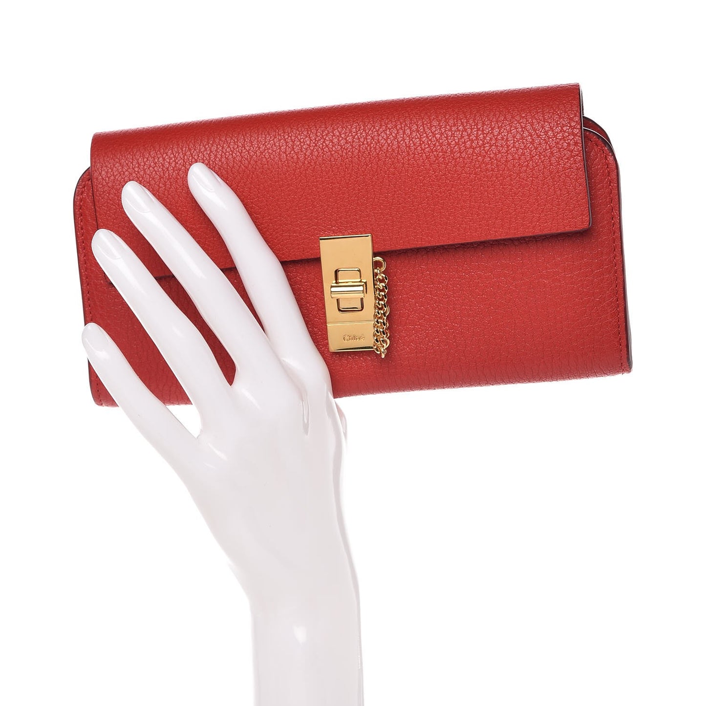 Grained Lambskin Drew Long Wallet with Flap Plaid Red