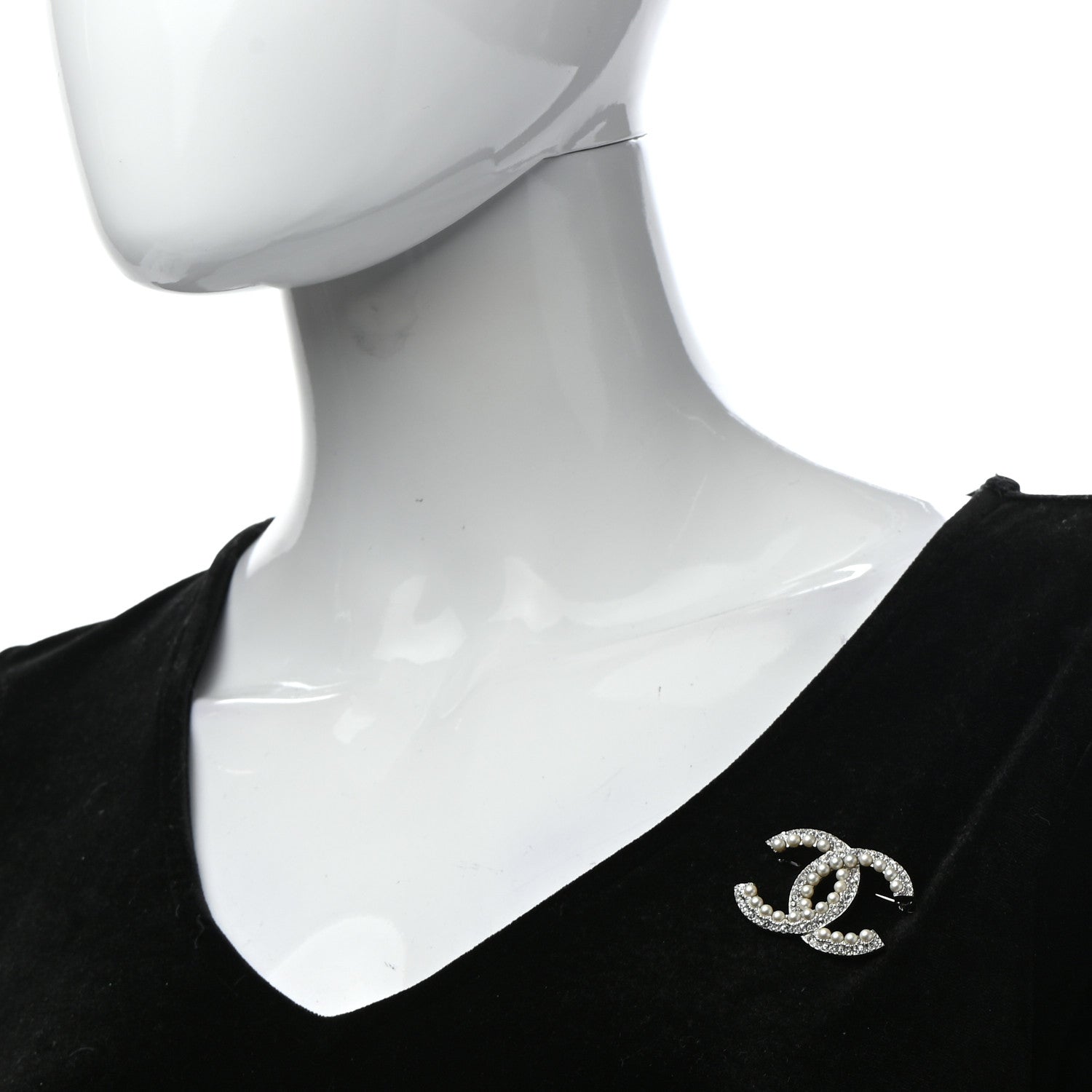 Chanel Pearl Crystal CC Snow Palace Brooch Silver 2 of 4