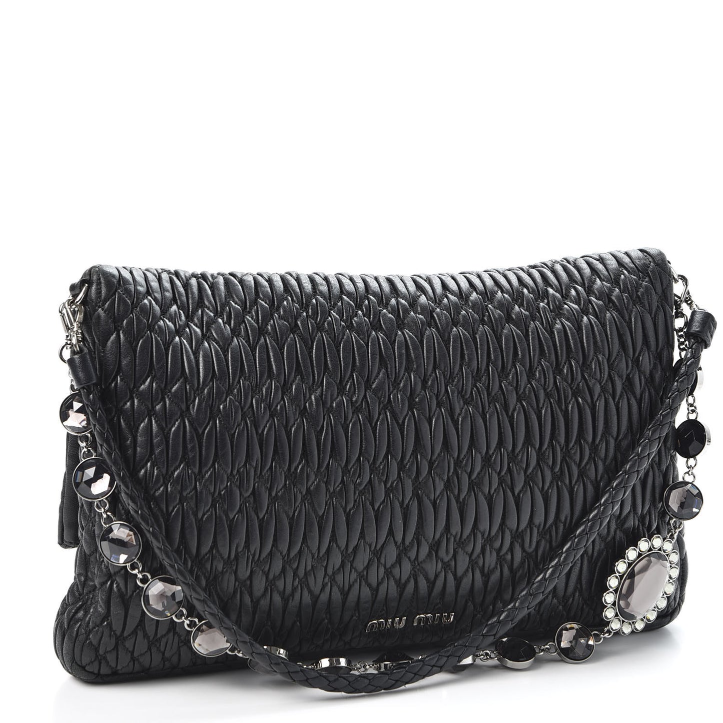 Nappa Matelasse Crystal Flap Clutch Black