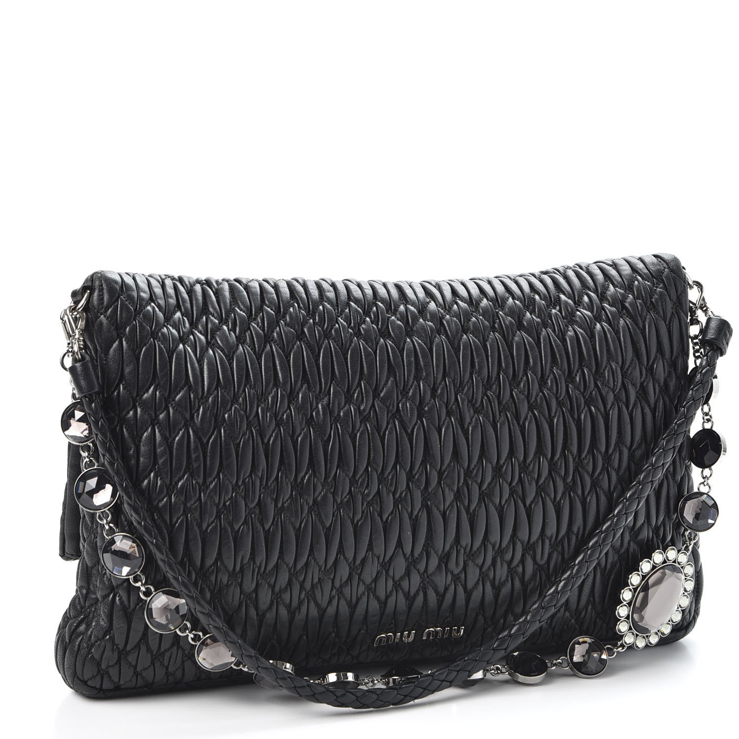 Miu Miu Nappa Matelasse Crystal Flap Clutch Black 2 of 8