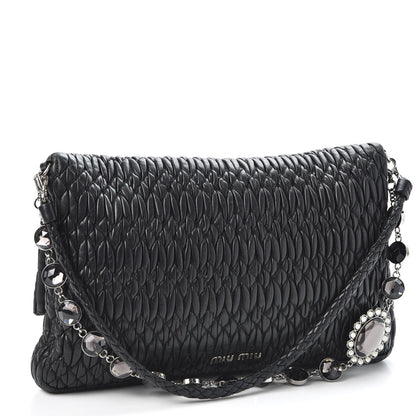 Miu Miu Nappa Matelasse Crystal Flap Clutch Black 2 of 8