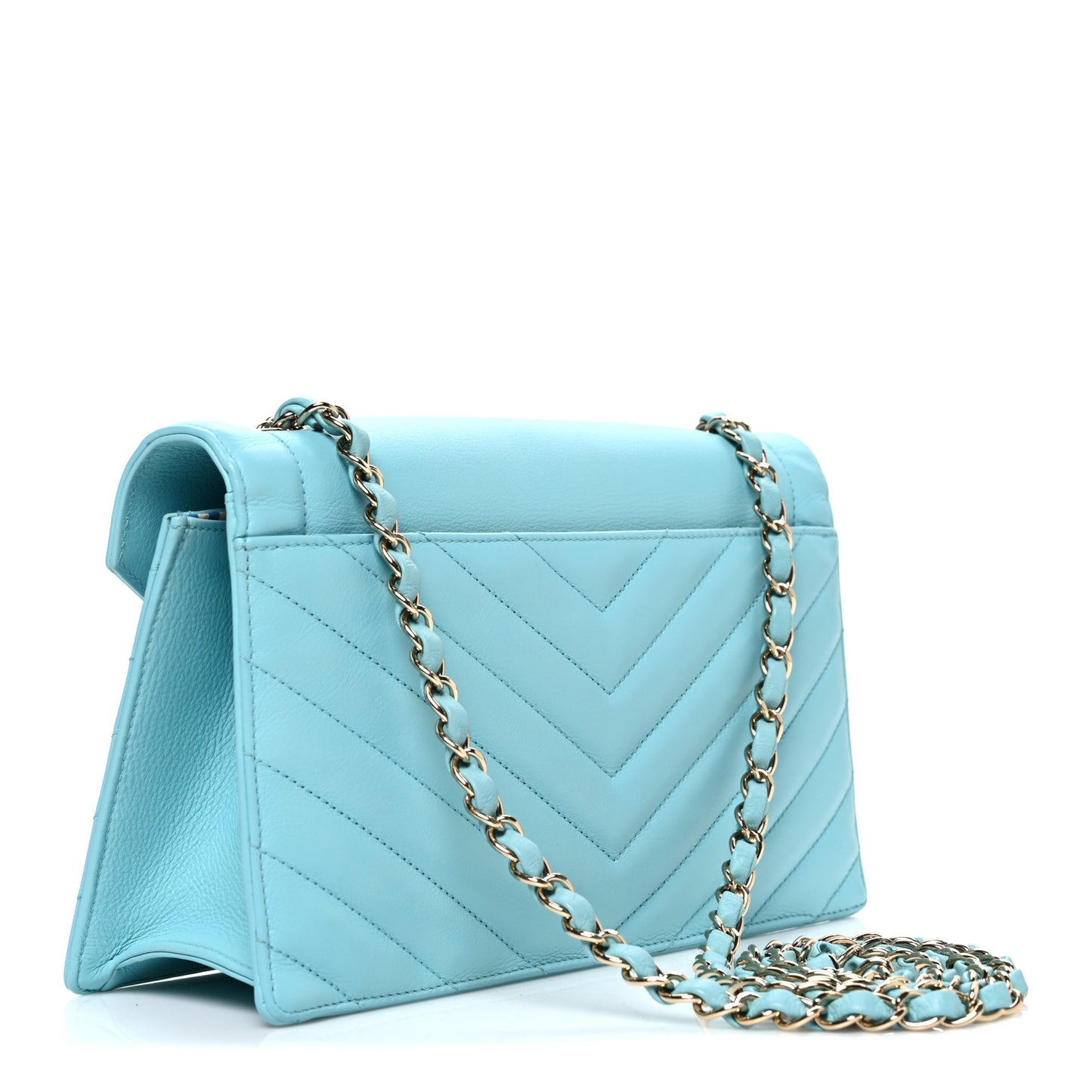Calfskin Quilted Chevron Envelope Flap Turquoise