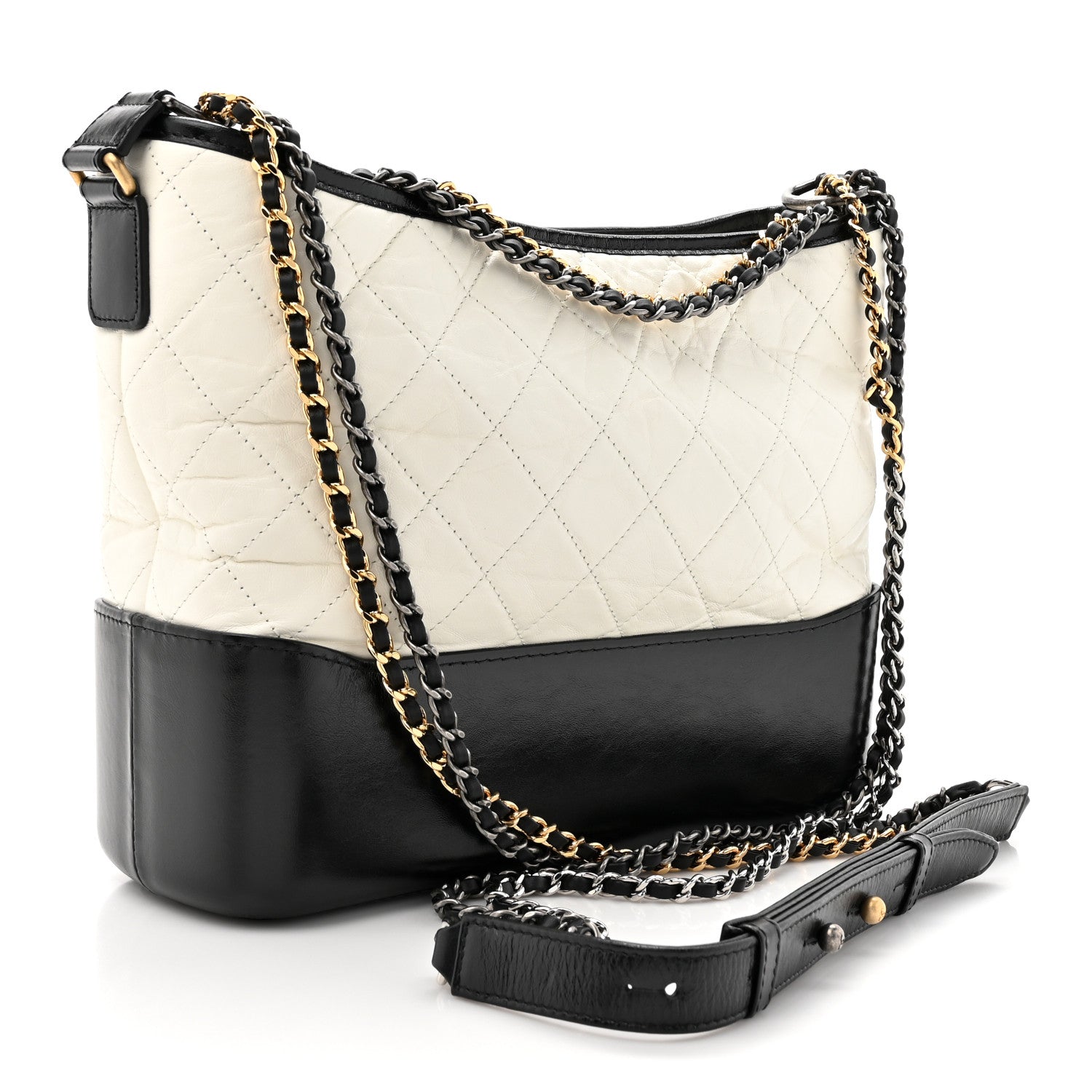 Chanel Aged Calfskin Quilted Medium Gabrielle Hobo Black White 3 of 10