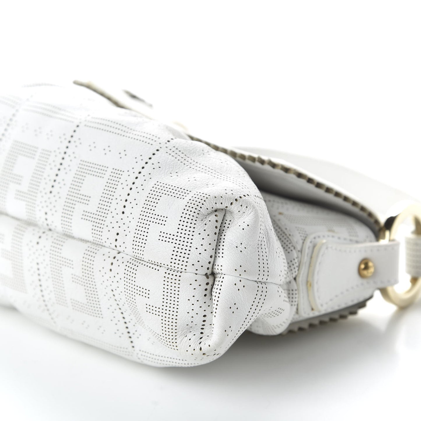 Calfskin Perforated Mini Chef Shoulder Bag White