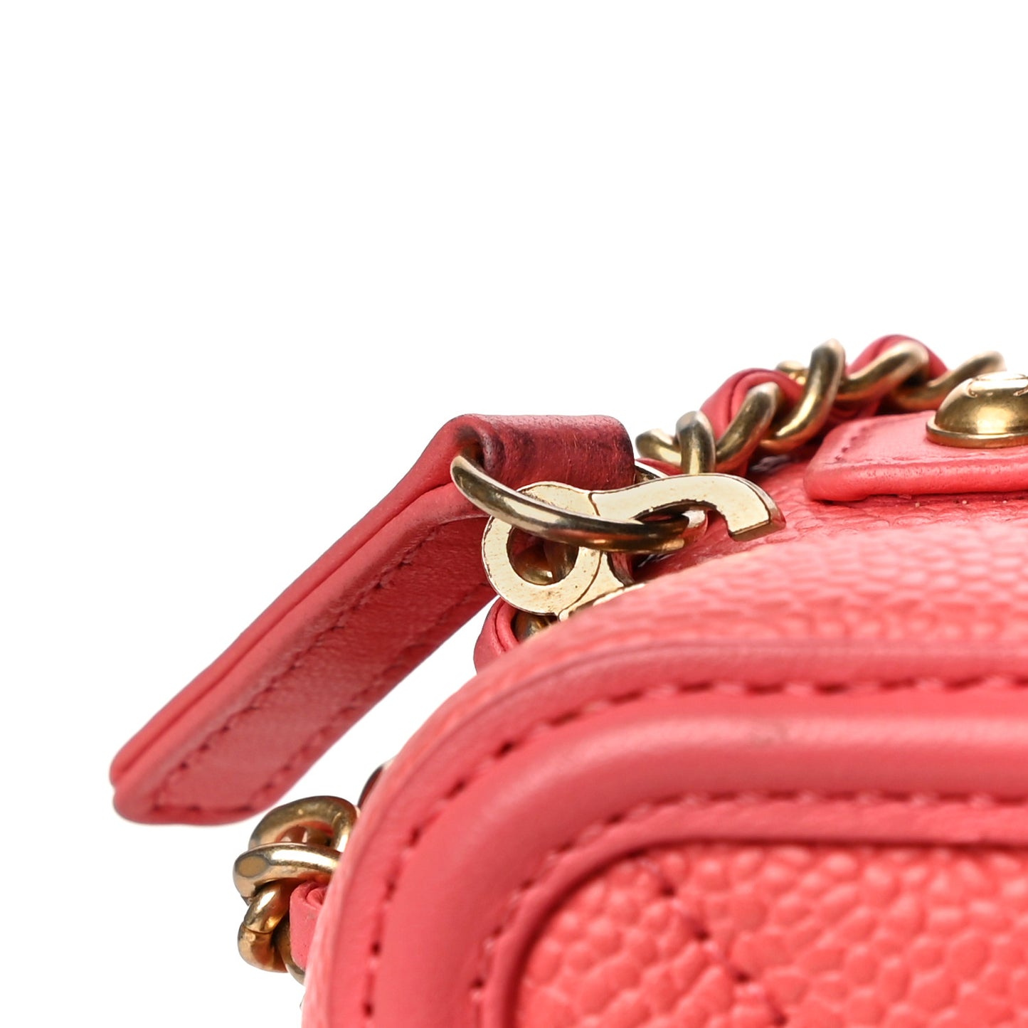 Caviar Quilted Small CC Filigree Vanity Case Coral