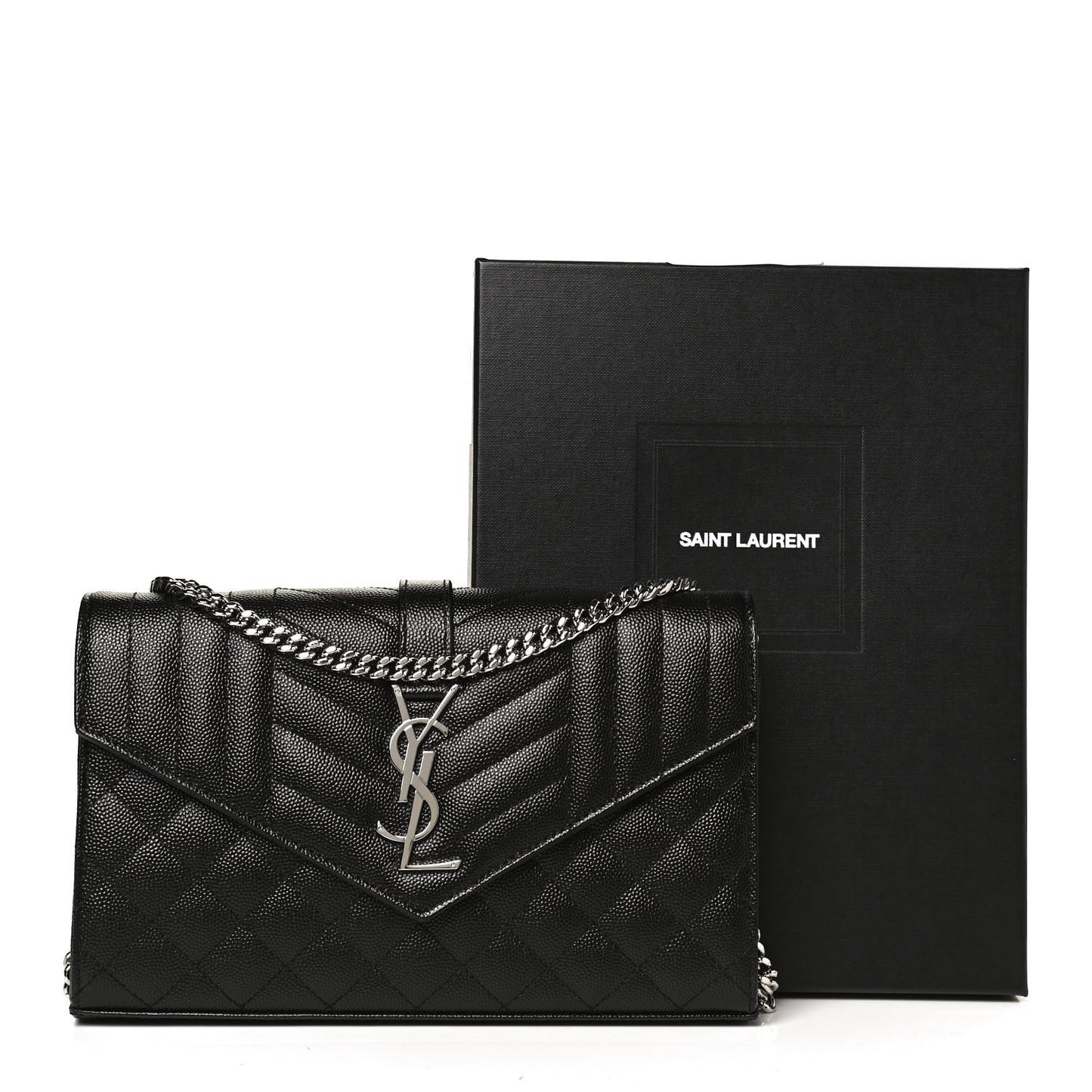 Grain De Poudre Mixed Matelasse Triquilt Monogram Chain Wallet Black