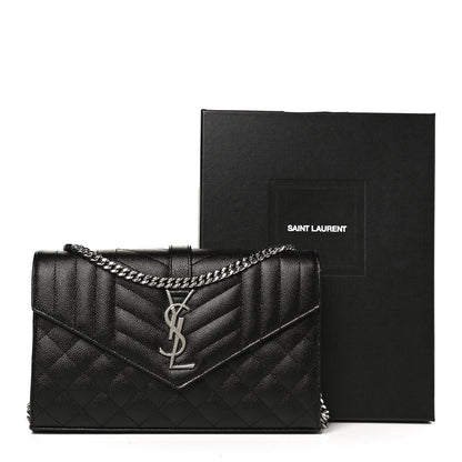 Saint Laurent Grain De Poudre Mixed Matelasse Triquilt Monogram Chain Wallet Black 10 of 10