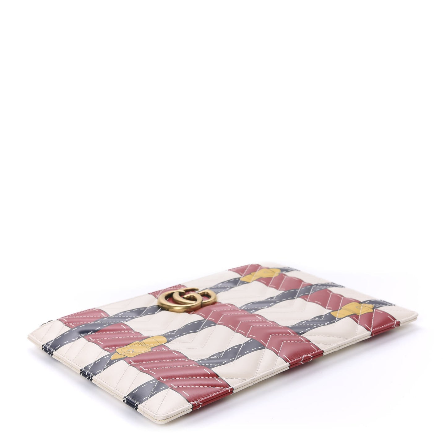 Calfskin Matelasse Trompe L'Oeil Print GG Marmont Zip Pouch White