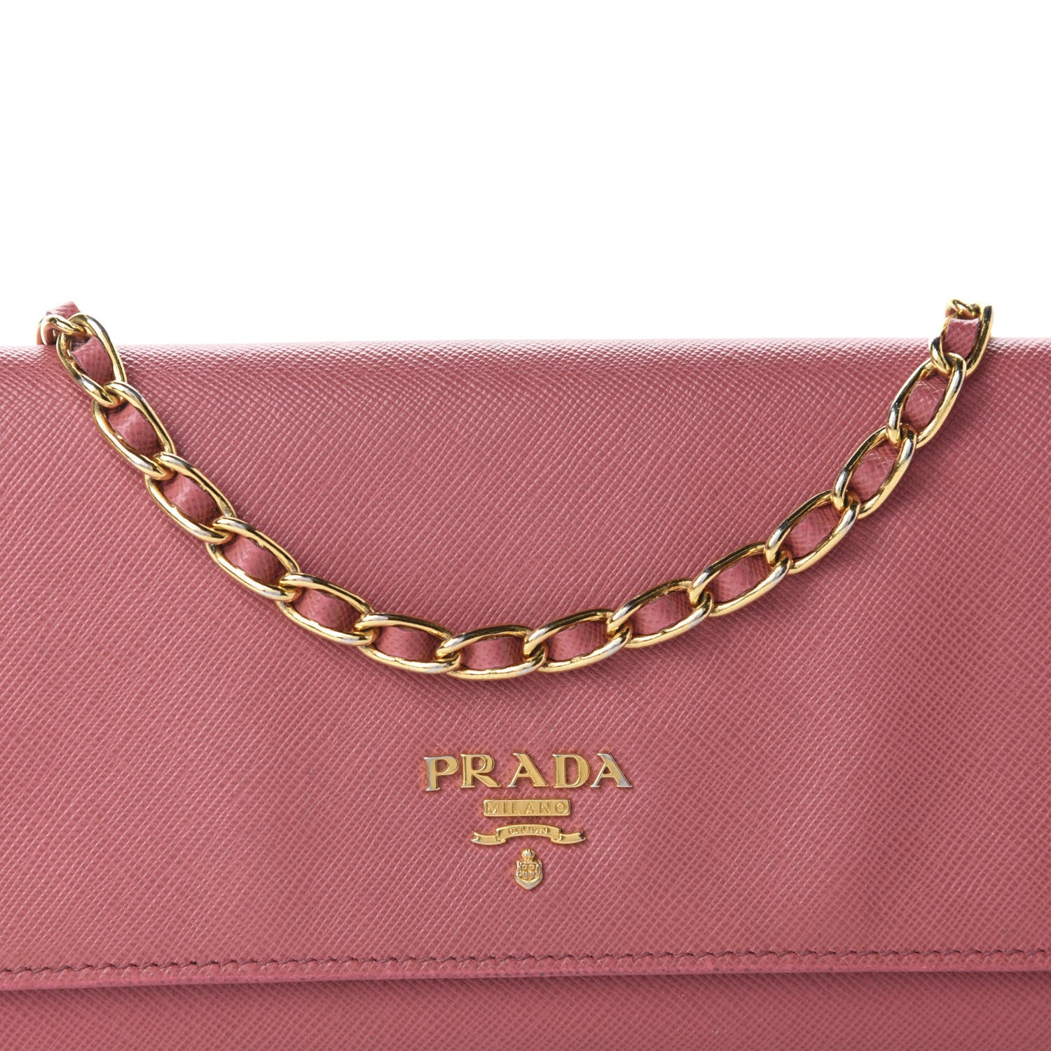 Prada Saffiano Metal Oro Chain Wallet Peonia 11 of 12