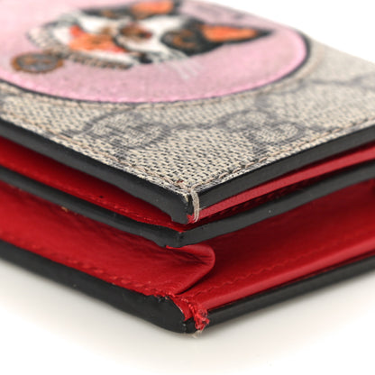 Gucci GG Supreme Monogram Bosco Patch Card Case Wallet Beige Malva Hibiscus Red 10 of 14