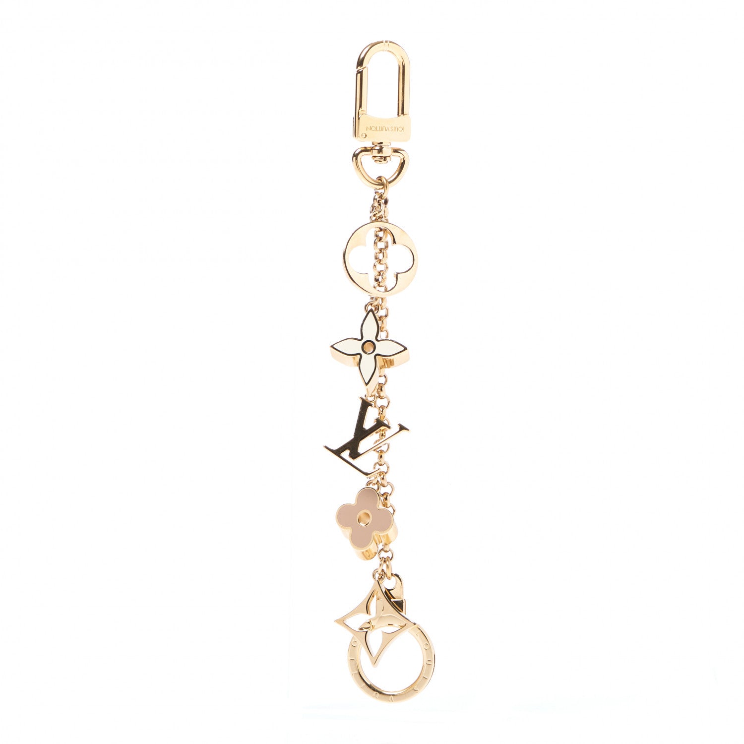Louis Vuitton Brass Enamel Fleur De Monogram Bag Charm Chain Gold 1 of 5