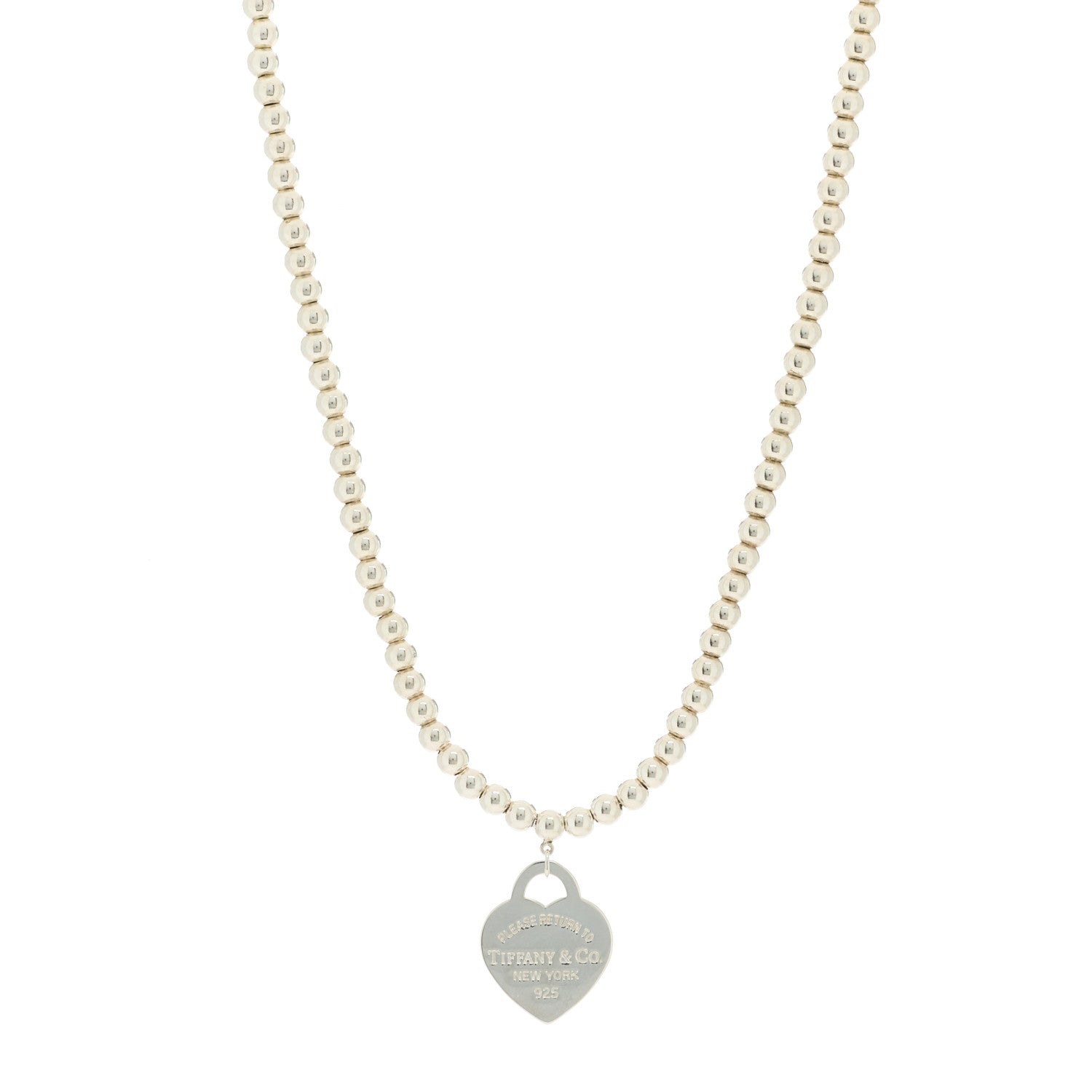 Tiffany Sterling Silver Return to Tiffany Heart Tag Bead Necklace 1 of 8