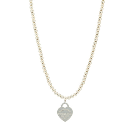 Tiffany Sterling Silver Return to Tiffany Heart Tag Bead Necklace 1 of 8