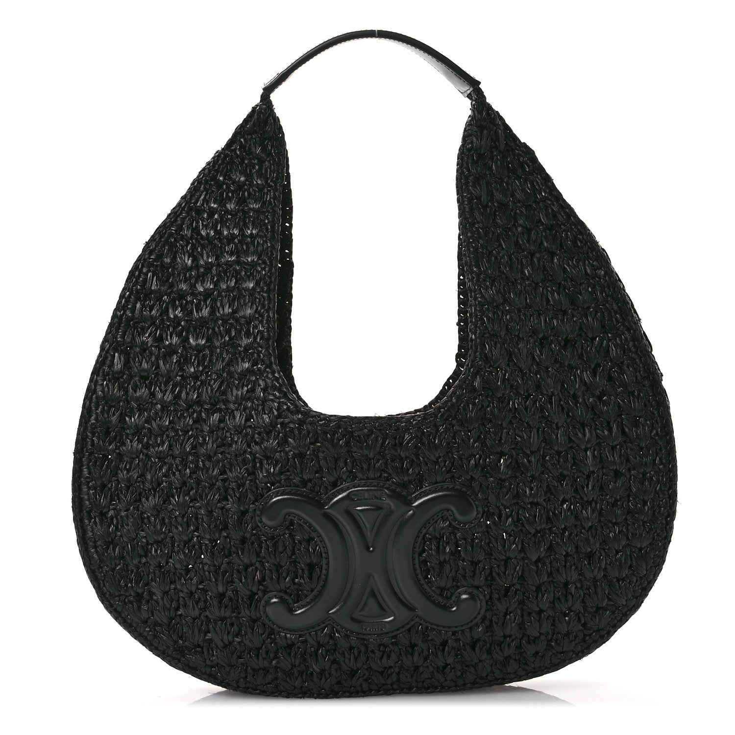 Celine Raffia Calfskin Triomphe Panier Hobo Bag Black 1 of 10
