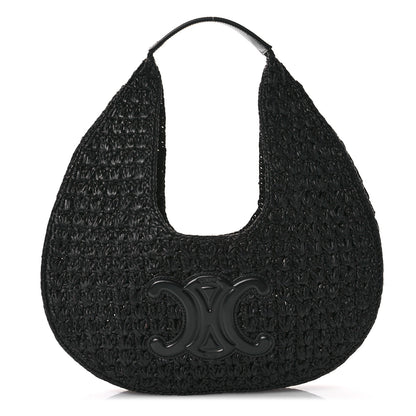 Celine Raffia Calfskin Triomphe Panier Hobo Bag Black 1 of 10