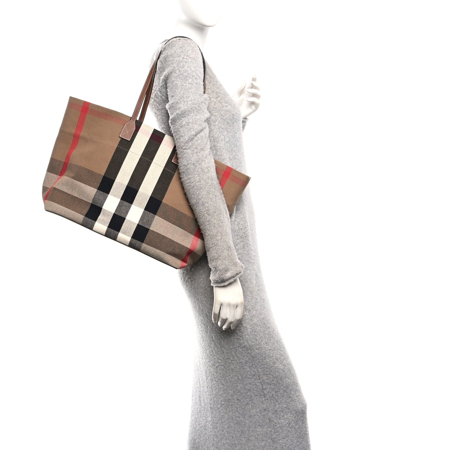 Giant Check Canvas Medium London Tote Taupe Brown