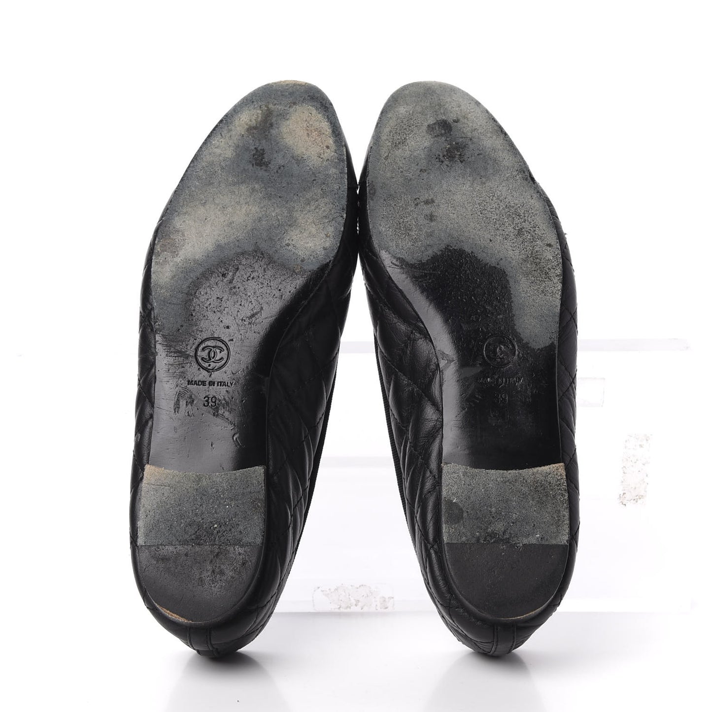 Aged Calfskin Quilted CC Cap Toe Ballerina Flats 39 Black