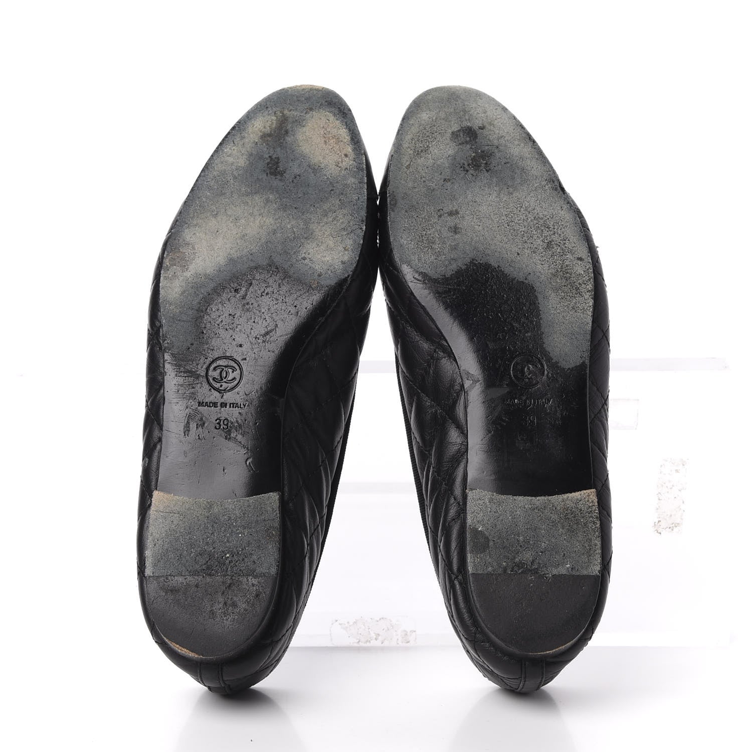 Chanel Aged Calfskin Quilted CC Cap Toe Ballerina Flats 39 Black 6 of 10