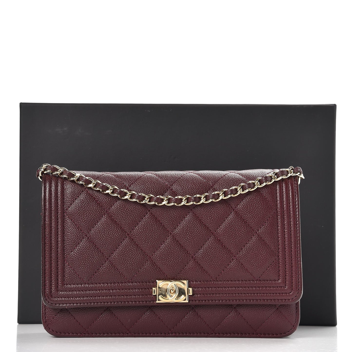 Caviar Quilted Boy Wallet On Chain WOC Dark Purple