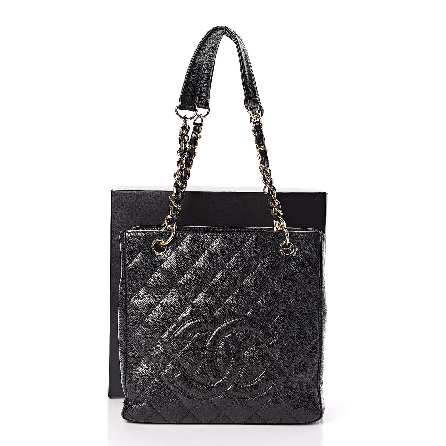 Caviar Quilted Petit Shopping Tote PST Black